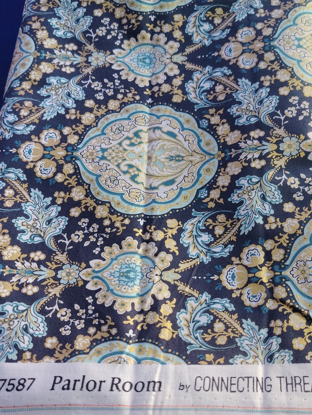 Parlor Room Navy & Gold Paisley Fabric 42 Wide 1 Yard